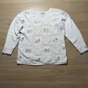 Kimberly Hope 90s Sweater Womens Tunic Embroidery Crochet Cottage Core sz Small
